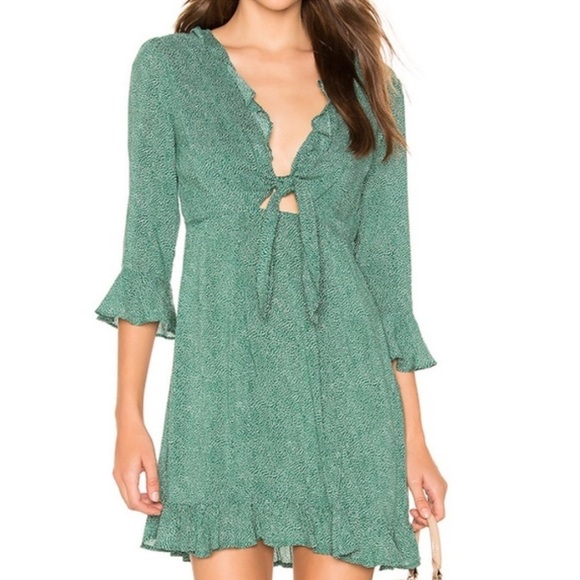 Auguste The Label Diamond Rumba Sleeved Mini Dress Green US4 - Picture 4 of 15